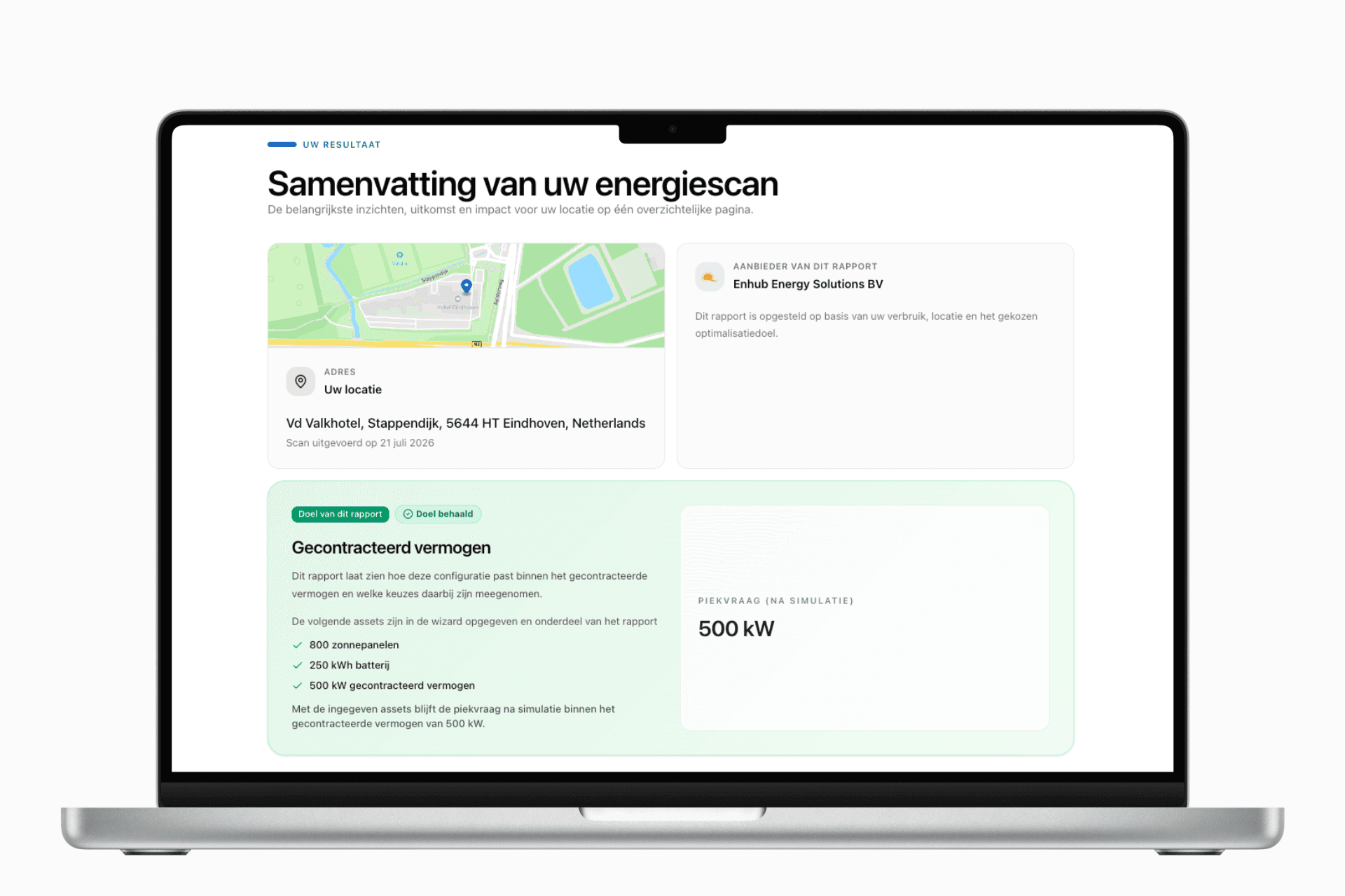 Samenvatting van een Enhub-energiescan voor gecontracteerd vermogen in een MacBook-frame