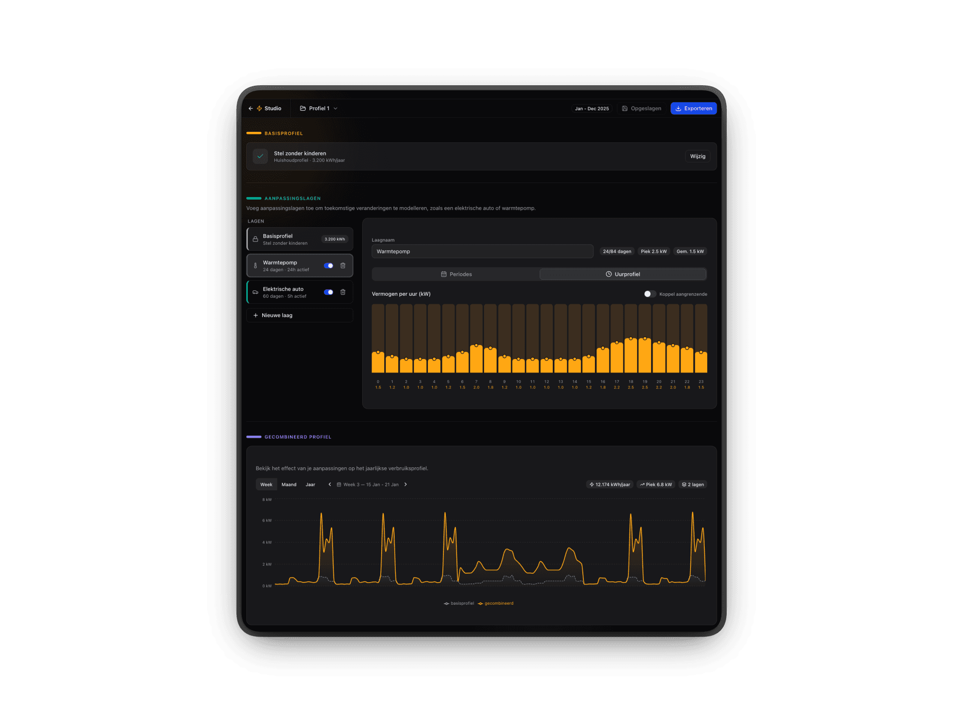 Enhub Studio met configurator, verbruikslagen en gecombineerd profiel