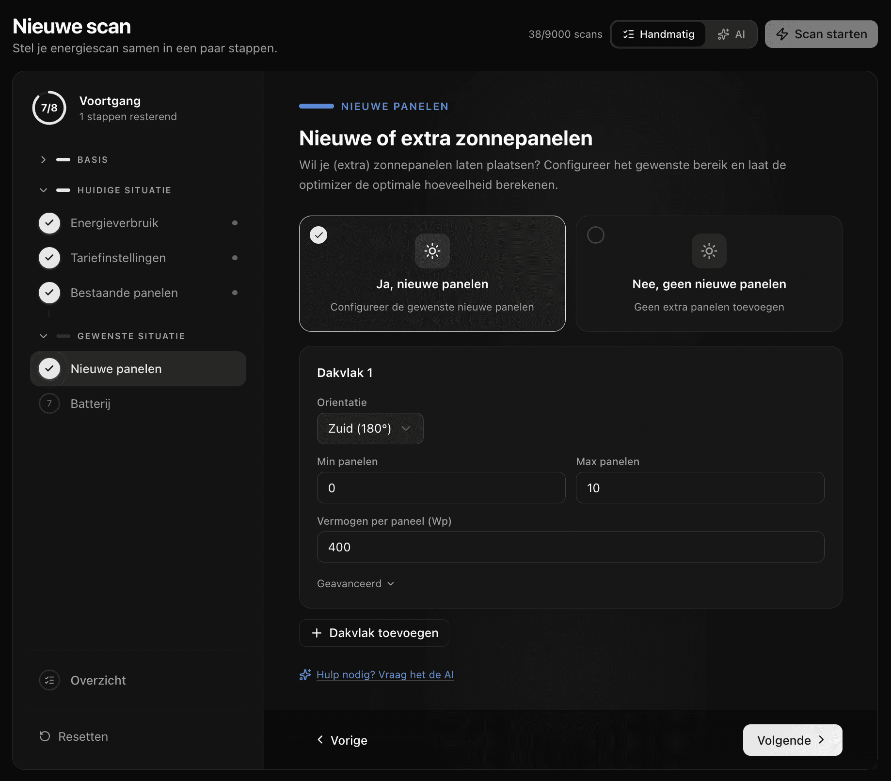 Nieuwe panelen configuratie
