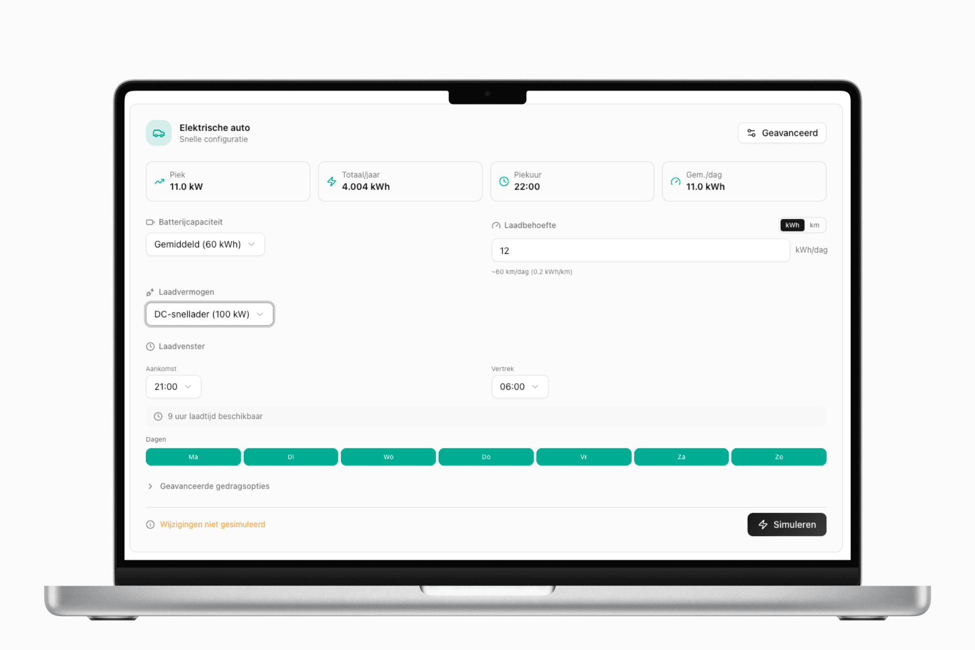 Enhub-configurator voor voertuigen, laadpunten en laadstrategie van een laadplein
